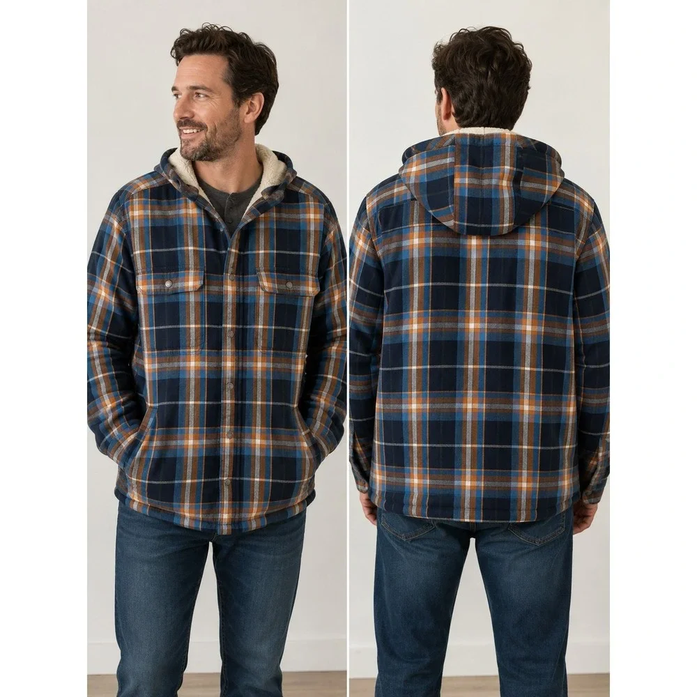 The North Face Campshire Sherpa Lined Hooded Flannel Shirt Jacket Mens XL